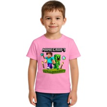 Sedirli Unisex Mınecraft Baskılı Çocuk Tişört Pamuklu Penye Kumaş