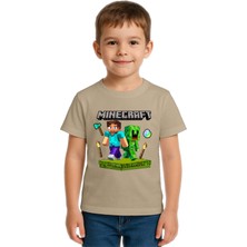 Sedirli Unisex Mınecraft Baskılı Çocuk Tişört Pamuklu Penye Kumaş