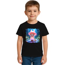 Sedirli Unisex Labubu Baskılı Çocuk Tişört Pamuklu Penye Kumaş