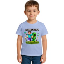 Sedirli Unisex Mınecraft Baskılı Çocuk Tişört Pamuklu Penye Kumaş