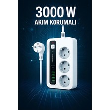 P10 3x Priz 3000W Akım Korumalı 4x USB 2x Type-C Girişli Çoklu Priz