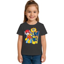 Sedirli Unisex Paw Petrol Baskılı Çocuk Tişört Pamuklu Penye Kumaş