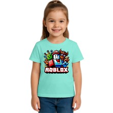 Sedirli Unisex Roblox Baskılı Çocuk Tişört Pamuklu Penye Kumaş