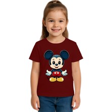 Sedirli Unisex Mıckey Mouse Baskılı Çocuk Tişört Pamuklu Penye Kumaş