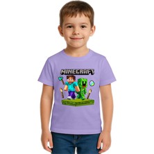 Sedirli Unisex Mınecraft Baskılı Çocuk Tişört Pamuklu Penye Kumaş