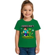 Sedirli Unisex Mınecraft Baskılı Çocuk Tişört Pamuklu Penye Kumaş