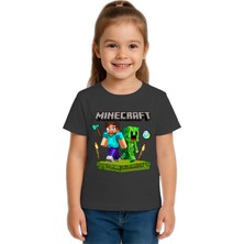 Sedirli Unisex Mınecraft Baskılı Çocuk Tişört Pamuklu Penye Kumaş