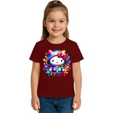 Sedirli Unisex Hello Kity Baskılı Çocuk Tişört Pamuklu Penye Kumaş