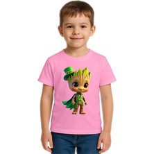 Sedirli Unisex Groot Baskılı Çocuk Tişört Pamuklu Penye Kumaş