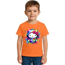 Sedirli Unisex Hello Kity Baskılı Çocuk Tişört Pamuklu Penye Kumaş