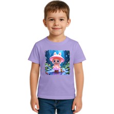 Sedirli Unisex Labubu Baskılı Çocuk Tişört Pamuklu Penye Kumaş