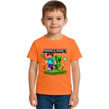 Sedirli Unisex Mınecraft Baskılı Çocuk Tişört Pamuklu Penye Kumaş