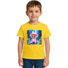 Sedirli Unisex Labubu Baskılı Çocuk Tişört Pamuklu Penye Kumaş
