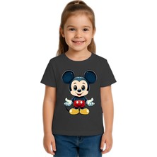 Sedirli Unisex Mıckey Mouse Baskılı Çocuk Tişört Pamuklu Penye Kumaş