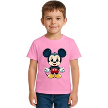 Sedirli Unisex Mıckey Mouse Baskılı Çocuk Tişört Pamuklu Penye Kumaş