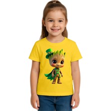 Sedirli Unisex Groot Baskılı Çocuk Tişört Pamuklu Penye Kumaş