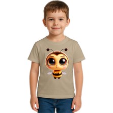 Sedirli Unisex Arı Bee Baskılı Çocuk Tişört Pamuklu Penye Kumaş