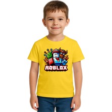 Sedirli Unisex Roblox Baskılı Çocuk Tişört Pamuklu Penye Kumaş