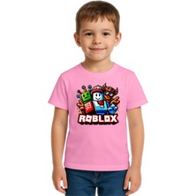 Sedirli Unisex Roblox Baskılı Çocuk Tişört Pamuklu Penye Kumaş