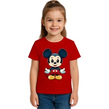 Sedirli Unisex Mıckey Mouse Baskılı Çocuk Tişört Pamuklu Penye Kumaş