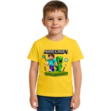 Sedirli Unisex Mınecraft Baskılı Çocuk Tişört Pamuklu Penye Kumaş