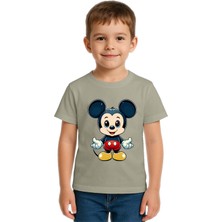 Sedirli Unisex Mıckey Mouse Baskılı Çocuk Tişört Pamuklu Penye Kumaş