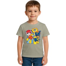 Sedirli Unisex Paw Petrol Baskılı Çocuk Tişört Pamuklu Penye Kumaş