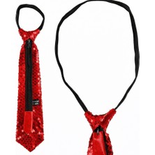 Pileli Store Kırmızı Pul Payetli Işıltılı Parti Kravatı 33 cm