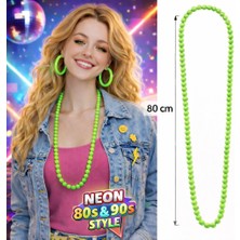 Pileli Store Neon Yeşil Boncuk Kolye 80 cm – Retro 80’ler 90’lar Parti Aksesuarı