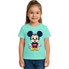 Sedirli Unisex Mıckey Mouse Baskılı Çocuk Tişört Pamuklu Penye Kumaş