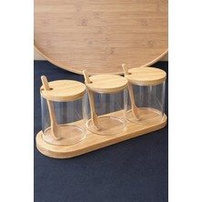 Leylart 10 Parça Bambu Standlı/3 Kavanozlu/baharatlık Kaşık Hediyeli/borosilikat Kavanoz Bambu/nihale Hediye