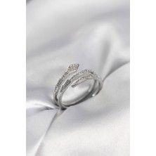 Epilons Yılan Model Gümüş Renk Zirkon Taşlı Kadın Yüzük - TJ-BYK3980