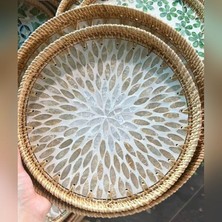 Renesse Home Kahire El Yapımı Rattan Tepsi 30 cm – Doğal Hasır Sunum Tepsisi, Bohem Dekoratif Servis Tepsisi