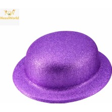 Mor Simli Melon Şapka | Ince Plastik Glitter Yetişkin Parti Şapkası ARLSTRTCH-RSG3256