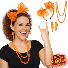 Store Mania Ieg™ 80’ler 90’lar Neon Turuncu Parti Seti – Kolye Küpe Taç