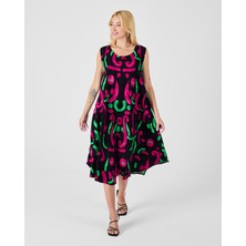 Bacc Siyah U Yaka Kolsuz Asimetrik Kesim Midi Boy Elbise BCVL-254017