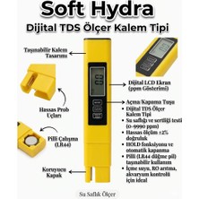 SoftHydra SH-TDS-01 Dijital TDS Ölçer - Otomatik Sıcaklık Dengelemeli Su Sertlik ve Saflık Test Cihazı - Arıtma Filtre Takip Sistemi - PPM Metre ve Kalem Tipi Su Analiz Seti