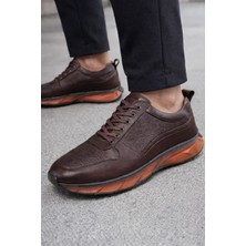 Zueofficial Hakiki Deri Kahverengi Erkek Sneaker