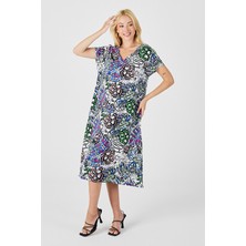 Bacc Yeşil Çiçekli V Yaka Kısa Kollu Midi Boy Desenli Elbise BCVL-254006