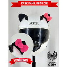 3dpazarıcom Motor & Motosiklet Şeker Pembe Fiyonklu Siyah Kedi Kulak Kask Dış Aksesuarı