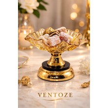 Ventoze Dekoratif Gold Detaylı Ayaklı Modern Cam Sunumluk | Meyvelik Şekerlik Lüks Sunum Tepsisi 21X12 cm