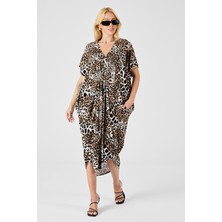 Bacc Leopar Desenli V Yaka Salaş Kesim Kaftan Elbise BCVL-254024