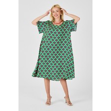 Bacc Yeşil U Yaka Kısa Kollu Midi Boy Desenli Elbise BCVL-254010