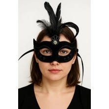 Selfbuysell Siyah Renk Tüylü Siyah Süet Kaplama Parti Balo Maskesi 20X16 cm