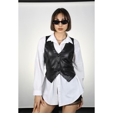 Sopinksovamp Kadın Siyah Vücuda Oturan Kısa Suni Deri Yelek