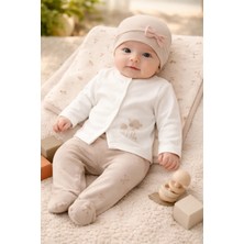 Almira Anne Bebek Kız Bebek Önden Çıtçıtlı Mantarlı Baskılı Fiyonklu Şapkalı Zıbın Seti