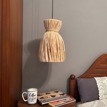 Noldecoration Boğumlu Natürel Rafya Hasır Alt Çap 24CM Yükseklik 4 cm Elişi Kum Saati Görünümlü Yatak Başı Tekli Sarkıt Avize