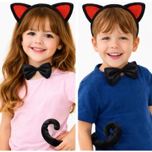 Kırmızı Kulaklı Kedi Kostüm Seti – Taç Papyon Kuyruk 3 Parça ARLSTRTCH-RSG3256