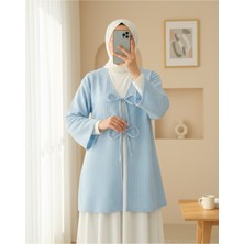 Modamorfo Önü Çift Bağcıklı Petek Desen Kimono -Bebe Mavi