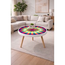 Boyut “geometrik Sanat Desenli Yuvarlak Orta Sehpa – Modern 3 Ayaklı Dekoratif Sehpa”
